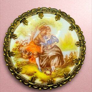 Vintage Fragonard Courting Couple Brooch signed Western Germany